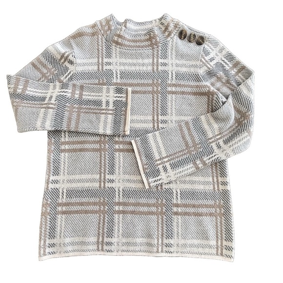 cleo Sweaters - Cleo mock neck neutral tone pullover sweater with button detail size M